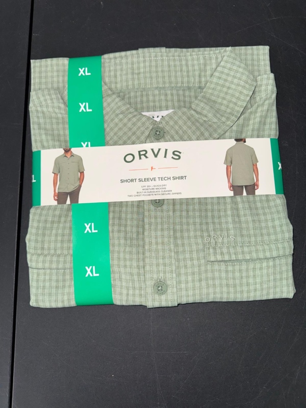 BRAND NEW Orvis Tech Shirt Casual Green Check Button Up Short Sleeve Mens XL